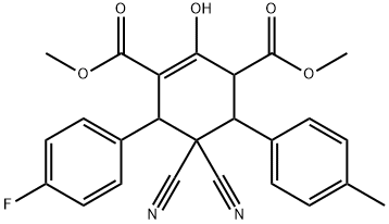 DIMETHYL 5,5-DICYANO-6-(4-FLUOROPHENYL)-2-HYDROXY-4-(4-METHYLPHENYL)-1-CYCLOHEXENE-1,3-DICARBOXYLATE Struktur