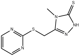 4-METHYL-5-[(PYRIMIDIN-2-YLTHIO)METHYL]-4H-1,2,4-TRIAZOLE-3-THIOL Struktur