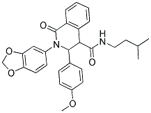 (2-BENZO[3,4-D]1,3-DIOXOLEN-5-YL-3-(4-METHOXYPHENYL)-1-OXO(4-2,3,4-TRIHYDROISOQUINOLYL))-N-(3-METHYLBUTYL)FORMAMIDE Struktur