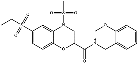 6-(ETHYLSULFONYL)-N-(2-METHOXYBENZYL)-4-(METHYLSULFONYL)-3,4-DIHYDRO-2H-1,4-BENZOXAZINE-2-CARBOXAMIDE Struktur