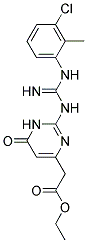 ETHYL (2-{[[(3-CHLORO-2-METHYLPHENYL)AMINO](IMINO)METHYL]AMINO}-6-OXO-1,6-DIHYDROPYRIMIDIN-4-YL)ACETATE Struktur