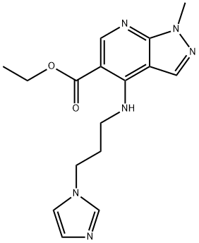 ETHYL 4-([3-(1H-IMIDAZOL-1-YL)PROPYL]AMINO)-1-METHYL-1H-PYRAZOLO[3,4-B]PYRIDINE-5-CARBOXYLATE Struktur