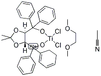 (4R,5R)-(-)-2,2-DIMETHYL-ALPHA,ALPHA,ALPHA',ALPHA'-TETRAPHENYL-1,3-DIOXOLANE-4,5-DIMETHANOLATO(1,2-BIS(DIMETHOXY)ETHANE)TITANIUM(IV)DICHLORIDE ACETONITRILE ADDUCT Struktur