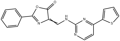 2-PHENYL-4-((E)-([4-(2-THIENYL)-2-PYRIMIDINYL]AMINO)METHYLIDENE)-1,3-OXAZOL-5(4H)-ONE Struktur