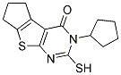 3-CYCLOPENTYL-2-MERCAPTO-3,5,6,7-TETRAHYDRO-4H-CYCLOPENTA[4,5]THIENO[2,3-D]PYRIMIDIN-4-ONE Struktur