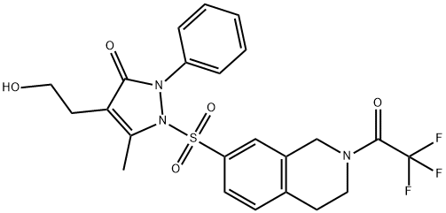 4-(2-HYDROXYETHYL)-5-METHYL-2-PHENYL-1-([2-(2,2,2-TRIFLUOROACETYL)-1,2,3,4-TETRAHYDRO-7-ISOQUINOLINYL]SULFONYL)-1,2-DIHYDRO-3H-PYRAZOL-3-ONE Struktur