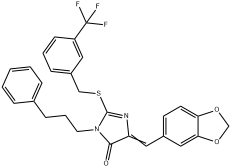 5-(1,3-BENZODIOXOL-5-YLMETHYLENE)-3-(3-PHENYLPROPYL)-2-([3-(TRIFLUOROMETHYL)BENZYL]SULFANYL)-3,5-DIHYDRO-4H-IMIDAZOL-4-ONE Struktur