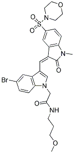 (Z)-2-(5-BROMO-3-((1-METHYL-5-(MORPHOLINOSULFONYL)-2-OXOINDOLIN-3-YLIDENE)METHYL)-1H-INDOL-1-YL)-N-(3-METHOXYPROPYL)ACETAMIDE Struktur