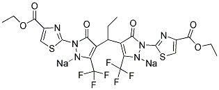 SODIUM 4,4'-(PROPANE-1,1-DIYL)BIS(1-(4-(ETHOXYCARBONYL)THIAZOL-2-YL)-5-OXO-3-(TRIFLUOROMETHYL)-1,5-DIHYDROPYRAZOL-2-IDE) Struktur