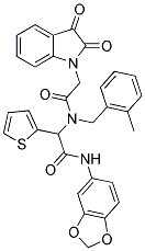 N-(BENZO[D][1,3]DIOXOL-5-YL)-2-(2-(2,3-DIOXOINDOLIN-1-YL)-N-(2-METHYLBENZYL)ACETAMIDO)-2-(THIOPHEN-2-YL)ACETAMIDE Struktur