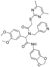 N-(BENZO[D][1,3]DIOXOL-5-YL)-2-(3,4-DIMETHOXYPHENYL)-2-(2-(4,6-DIMETHYLPYRIMIDIN-2-YLTHIO)-N-(PYRIDIN-3-YLMETHYL)ACETAMIDO)ACETAMIDE Struktur