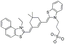 3-[2-((Z)-(3-[(E)-(1-ETHYLNAPHTHO[1,2-D][1,3]THIAZOL-1-IUM-2-YL)METHYLIDENE]-5,5-DIMETHYL-1-CYCLOHEXEN-1-YL)METHYLIDENE)-1,3-BENZOTHIAZOL-3-YL]-1-PROPANESULFONATE Struktur