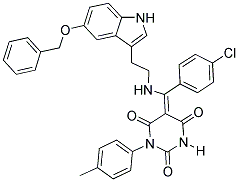 (Z)-5-((2-(5-(BENZYLOXY)-1H-INDOL-3-YL)ETHYLAMINO)(4-CHLOROPHENYL)METHYLENE)-1-P-TOLYLPYRIMIDINE-2,4,6(1H,3H,5H)-TRIONE Struktur