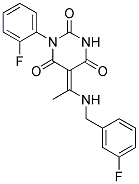 (5E)-5-{1-[(3-FLUOROBENZYL)AMINO]ETHYLIDENE}-1-(2-FLUOROPHENYL)PYRIMIDINE-2,4,6(1H,3H,5H)-TRIONE Struktur