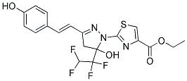 ETHYL 2-[5-HYDROXY-3-[(E)-2-(4-HYDROXYPHENYL)VINYL]-5-(1,1,2,2-TETRAFLUOROETHYL)-4,5-DIHYDRO-1H-PYRAZOL-1-YL]-1,3-THIAZOLE-4-CARBOXYLATE Struktur