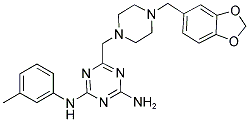 6-((4-(BENZO[D][1,3]DIOXOL-5-YLMETHYL)PIPERAZIN-1-YL)METHYL)-N2-M-TOLYL-1,3,5-TRIAZINE-2,4-DIAMINE Struktur