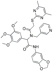 N-(BENZO[D][1,3]DIOXOL-5-YL)-2-(2-(4,6-DIMETHYLPYRIMIDIN-2-YLTHIO)-N-(PYRIDIN-3-YLMETHYL)ACETAMIDO)-2-(3,4,5-TRIMETHOXYPHENYL)ACETAMIDE Struktur