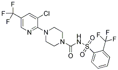 4-[3-CHLORO-5-(TRIFLUOROMETHYL)PYRIDIN-2-YL]-N-{[2-(TRIFLUOROMETHYL)PHENYL]SULFONYL}PIPERAZINE-1-CARBOXAMIDE Struktur