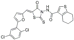 N-((5Z)-5-{[5-(2,5-DICHLOROPHENYL)-2-FURYL]METHYLENE}-4-OXO-2-THIOXO-1,3-THIAZOLIDIN-3-YL)-4,5,6,7-TETRAHYDRO-1-BENZOTHIOPHENE-3-CARBOXAMIDE Struktur