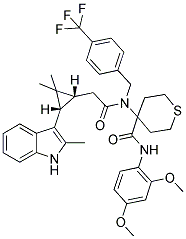 N-(2,4-DIMETHOXYPHENYL)-4-(2-((1R,3S)-2,2-DIMETHYL-3-(2-METHYL-1H-INDOL-3-YL)CYCLOPROPYL)-N-(4-(TRIFLUOROMETHYL)BENZYL)ACETAMIDO)-TETRAHYDRO-2H-THIOPYRAN-4-CARBOXAMIDE Struktur