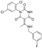 (5E)-1-(2,5-DICHLOROPHENYL)-5-{1-[(3-FLUOROBENZYL)AMINO]ETHYLIDENE}PYRIMIDINE-2,4,6(1H,3H,5H)-TRIONE Struktur