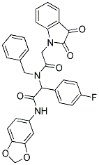 N-(BENZO[D][1,3]DIOXOL-5-YL)-2-(N-BENZYL-2-(2,3-DIOXOINDOLIN-1-YL)ACETAMIDO)-2-(4-FLUOROPHENYL)ACETAMIDE Struktur