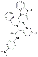 N-BENZYL-N-(2-(4-(DIMETHYLAMINO)PHENYLAMINO)-1-(4-FLUOROPHENYL)-2-OXOETHYL)-2-(2,3-DIOXOINDOLIN-1-YL)ACETAMIDE Struktur