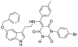 (E)-5-((2-(5-(BENZYLOXY)-1H-INDOL-3-YL)ETHYLAMINO)(P-TOLYL)METHYLENE)-1-(4-BROMOPHENYL)PYRIMIDINE-2,4,6(1H,3H,5H)-TRIONE Struktur