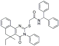 N-BENZHYDRYL-2-(5-ETHYL-5-METHYL-4-OXO-3-PHENYL-3,4,5,6-TETRAHYDROBENZO[H]QUINAZOLIN-2-YLTHIO)ACETAMIDE Struktur