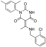 (5E)-5-{1-[(2-CHLOROBENZYL)AMINO]ETHYLIDENE}-1-(2,4-DIMETHYLPHENYL)PYRIMIDINE-2,4,6(1H,3H,5H)-TRIONE Struktur