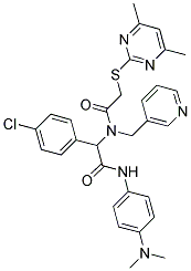 2-(4-CHLOROPHENYL)-N-(4-(DIMETHYLAMINO)PHENYL)-2-(2-(4,6-DIMETHYLPYRIMIDIN-2-YLTHIO)-N-(PYRIDIN-3-YLMETHYL)ACETAMIDO)ACETAMIDE Struktur