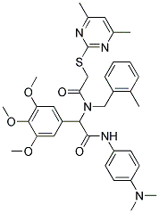 N-(4-(DIMETHYLAMINO)PHENYL)-2-(2-(4,6-DIMETHYLPYRIMIDIN-2-YLTHIO)-N-(2-METHYLBENZYL)ACETAMIDO)-2-(3,4,5-TRIMETHOXYPHENYL)ACETAMIDE Struktur