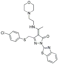 (E)-1-(BENZO[D]THIAZOL-2-YL)-3-((4-CHLOROPHENYLTHIO)METHYL)-4-(1-(2-MORPHOLINOETHYLAMINO)ETHYLIDENE)-1H-PYRAZOL-5(4H)-ONE Struktur