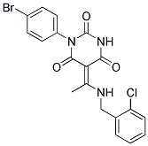 (5E)-1-(4-BROMOPHENYL)-5-{1-[(2-CHLOROBENZYL)AMINO]ETHYLIDENE}PYRIMIDINE-2,4,6(1H,3H,5H)-TRIONE Struktur