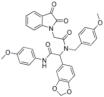 2-(BENZO[D][1,3]DIOXOL-5-YL)-2-(2-(2,3-DIOXOINDOLIN-1-YL)-N-(4-METHOXYBENZYL)ACETAMIDO)-N-(4-METHOXYPHENYL)ACETAMIDE Struktur