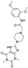 2-[4-(1,3-DIMETHYL-2,6-DIOXO-2,3,6,7-TETRAHYDRO-1H-PURIN-8-YL)PIPERAZIN-1-YL]-N-(2,4-DIMETHOXYPHENYL)ACETAMIDE Struktur