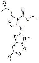 ETHYL 4-{[(2Z,5E)-5-(2-METHOXY-2-OXOETHYLIDENE)-3-METHYL-4-OXO-1,3-THIAZOLIDIN-2-YLIDENE]AMINO}-1-(2-OXOPROPYL)-1H-IMIDAZOLE-5-CARBOXYLATE Struktur