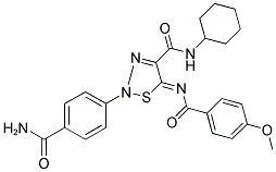 2-[4-(AMINOCARBONYL)PHENYL]-N-CYCLOHEXYL-5-[(4-METHOXYBENZOYL)IMINO]-1,2,3-THIADIAZOLE-4(2H)-CARBOXAMIDE Struktur