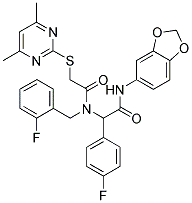 N-(BENZO[D][1,3]DIOXOL-5-YL)-2-(2-(4,6-DIMETHYLPYRIMIDIN-2-YLTHIO)-N-(2-FLUOROBENZYL)ACETAMIDO)-2-(4-FLUOROPHENYL)ACETAMIDE Struktur