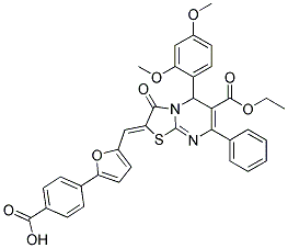 (Z)-4-(5-((5-(2,4-DIMETHOXYPHENYL)-6-(ETHOXYCARBONYL)-3-OXO-7-PHENYL-3H-THIAZOLO[3,2-A]PYRIMIDIN-2(5H)-YLIDENE)METHYL)FURAN-2-YL)BENZOIC ACID Struktur