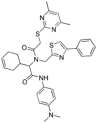 2-(CYCLOHEX-3-ENYL)-N-(4-(DIMETHYLAMINO)PHENYL)-2-(2-(4,6-DIMETHYLPYRIMIDIN-2-YLTHIO)-N-((4-PHENYLTHIAZOL-2-YL)METHYL)ACETAMIDO)ACETAMIDE Struktur