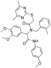 2-(3,4-DIMETHOXYPHENYL)-2-(2-(4,6-DIMETHYLPYRIMIDIN-2-YLTHIO)-N-(2-METHYLBENZYL)ACETAMIDO)-N-(4-METHOXYPHENYL)ACETAMIDE Struktur