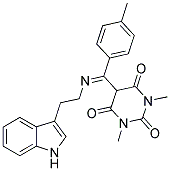 5-[{[2-(1H-INDOL-3-YL)ETHYL]IMINO}(4-METHYLPHENYL)METHYL]-1,3-DIMETHYL-2,4,6(1H,3H,5H)-PYRIMIDINETRIONE Struktur