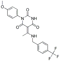 (5E)-1-(4-METHOXYPHENYL)-5-(1-{[4-(TRIFLUOROMETHYL)BENZYL]AMINO}ETHYLIDENE)PYRIMIDINE-2,4,6(1H,3H,5H)-TRIONE Struktur