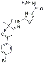 2-{(2Z)-2-[3-(4-BROMOPHENYL)-3-OXO-1-(TRIFLUOROMETHYL)PROPYLIDENE]HYDRAZINO}-1,3-THIAZOLE-4-CARBOHYDRAZIDE Struktur