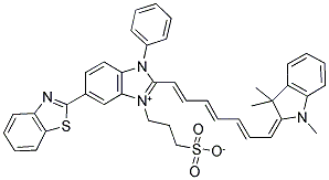 3-(6-(1,3-BENZOTHIAZOL-2-YL)-3-PHENYL-2-[(1E,3E,5E)-7-(1,3,3-TRIMETHYL-1,3-DIHYDRO-2H-INDOL-2-YLIDENE)-1,3,5-HEPTATRIENYL]-3H-BENZIMIDAZOL-1-IUM-1-YL)-1-PROPANESULFONATE Struktur