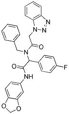 2-(2-(1H-BENZO[D][1,2,3]TRIAZOL-1-YL)-N-BENZYLACETAMIDO)-N-(BENZO[D][1,3]DIOXOL-5-YL)-2-(4-FLUOROPHENYL)ACETAMIDE Struktur