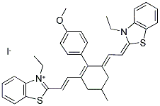 3-ETHYL-2-((E)-2-[3-((E)-2-[3-ETHYL-1,3-BENZOTHIAZOL-2(3H)-YLIDENE]ETHYLIDENE)-2-(4-METHOXYPHENYL)-5-METHYL-1-CYCLOHEXEN-1-YL]ETHENYL)-1,3-BENZOTHIAZOL-3-IUM IODIDE Struktur