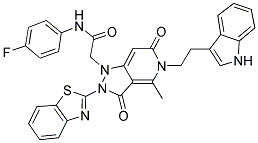 2-(5-(2-(1H-INDOL-3-YL)ETHYL)-2-(BENZO[D]THIAZOL-2-YL)-4-METHYL-3,6-DIOXO-2,3,5,6-TETRAHYDROPYRAZOLO[4,3-C]PYRIDIN-1-YL)-N-(4-FLUOROPHENYL)ACETAMIDE Struktur