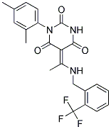 1-(2,4-DIMETHYLPHENYL)-5-{(E)-1-[(2-TRIFLUOROMETHYLBENZYL)AMINO]ETHYLIDENE}-2,4,6(1H,3H,5H)-PYRIMIDINETRIONE Struktur